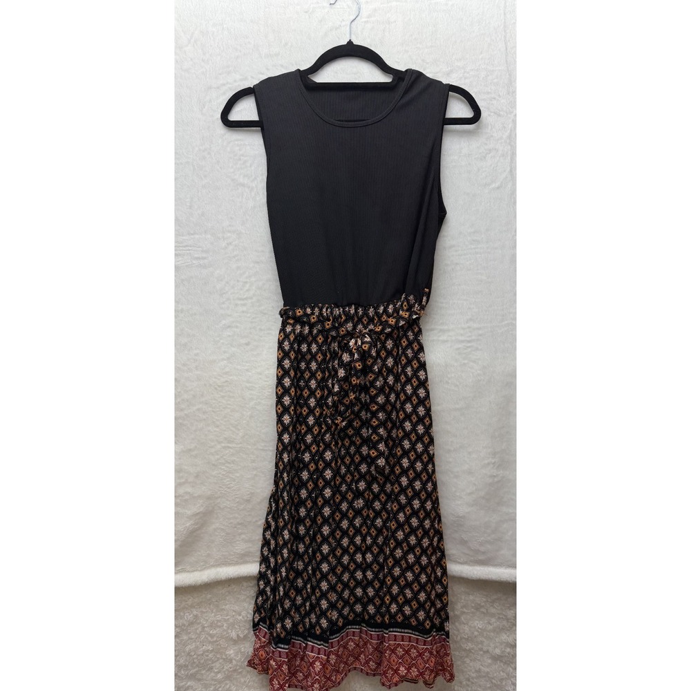 SHEIN Abstract Print Cut-Out‎ Maxi Dress Sleeveless Strappy Orange Black L